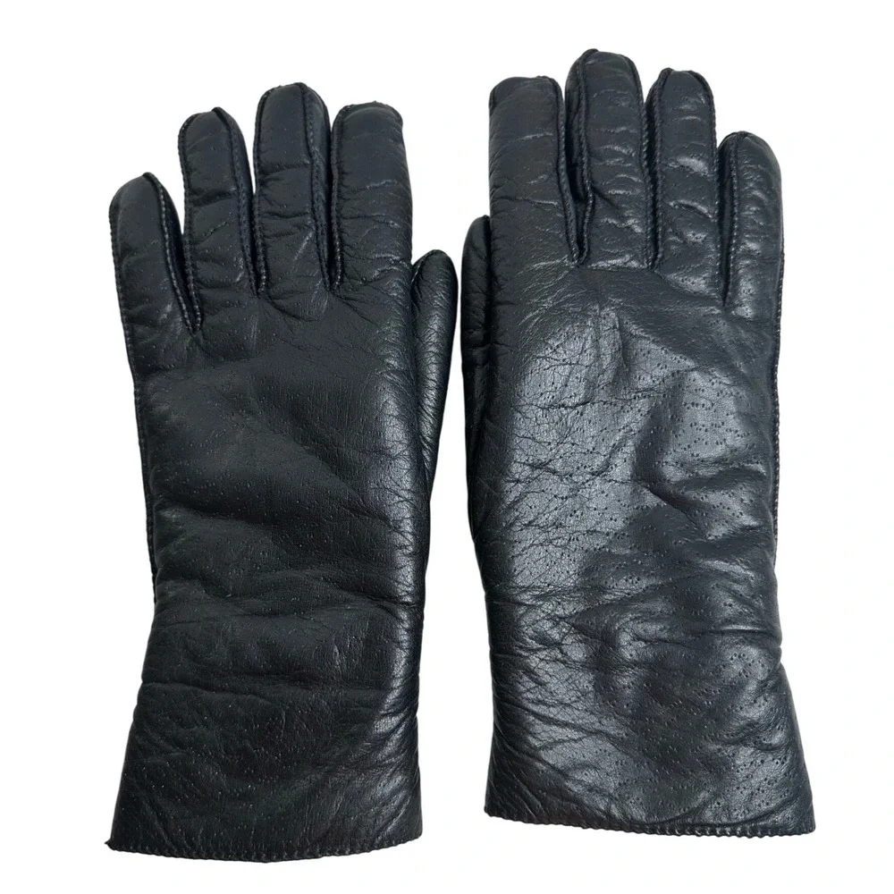 Fownes VTG Women's Black Genuine Leather Lined Gloves Size L Bikercore